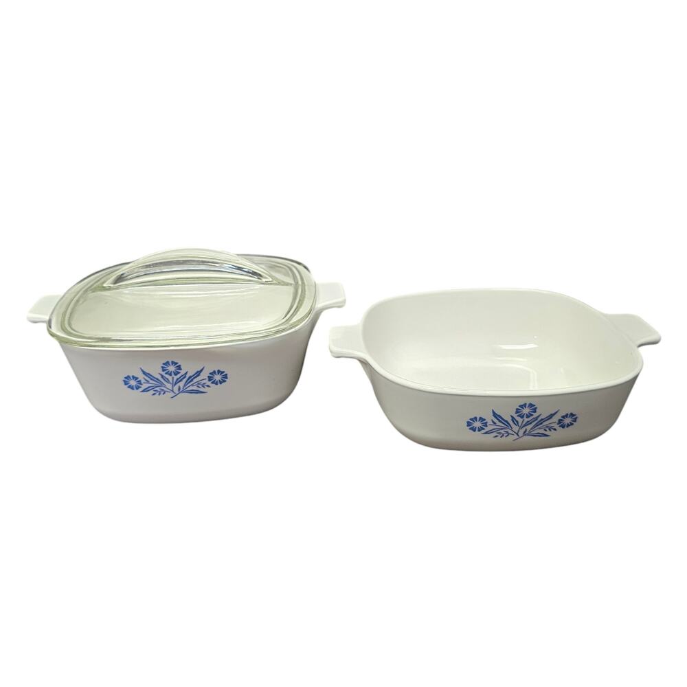 CorningWare Blue Cornflower 1.5 & 2 QT. Stoneware Casserole Dish x2 & Glass Lid